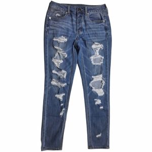 American Eagle Stretch Tomgirl Distressed Raw Hem Button Fly Jeans Size 2
